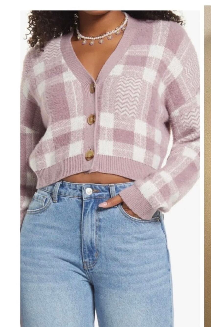 BP Womens Cozy Emma Plaid Cardigan - S